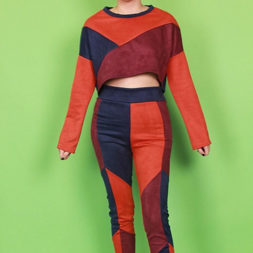 Color Block Suede sweater top and pants
